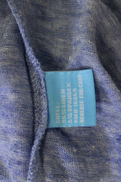 J. Mclaughlin Women Blue Collared Button-Up 3/4 Sleeve Linen Blend Size XL