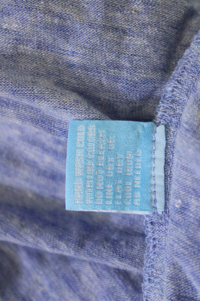 J. Mclaughlin Women Blue Collared Button-Up 3/4 Sleeve Linen Blend Size XL