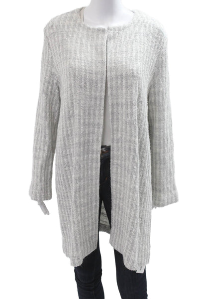 Amina Rubinacci Women Cardigan Gray Long Sleeve Round Neck Lino Seta Size L