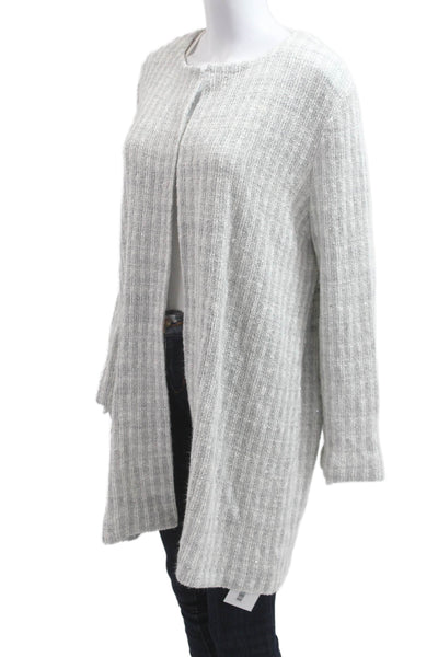 Amina Rubinacci Women Cardigan Gray Long Sleeve Round Neck Lino Seta Size L