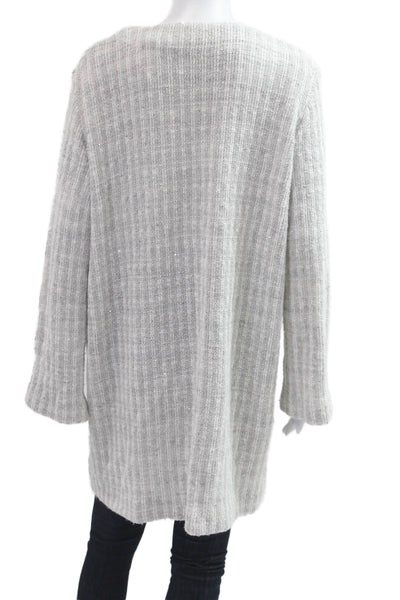 Amina Rubinacci Women Cardigan Gray Long Sleeve Round Neck Lino Seta Size L