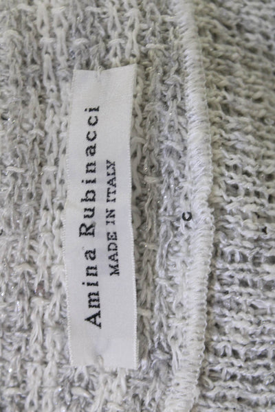 Amina Rubinacci Women Cardigan Gray Long Sleeve Round Neck Lino Seta Size L