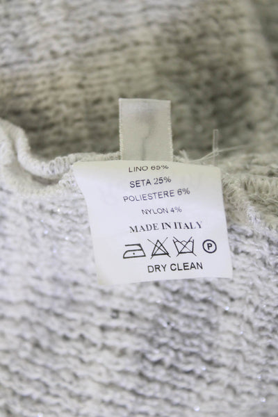 Amina Rubinacci Women Cardigan Gray Long Sleeve Round Neck Lino Seta Size L