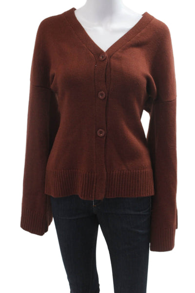 We Wore What Women Cardigan Brown V-Neck Button Long Sleeve Acrylic Size XS