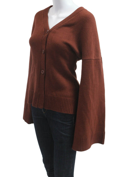We Wore What Women Cardigan Brown V-Neck Button Long Sleeve Acrylic Size XS