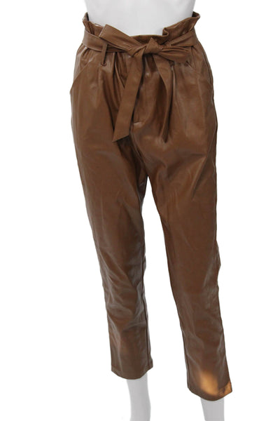 Lucy Paris Women Paperbag Ankle Pants Drawstring Brown Polyester Solid Size S