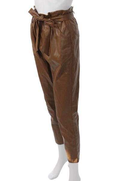 Lucy Paris Women Paperbag Ankle Pants Drawstring Brown Polyester Solid Size S