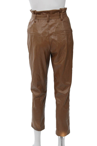 Lucy Paris Women Paperbag Ankle Pants Drawstring Brown Polyester Solid Size S