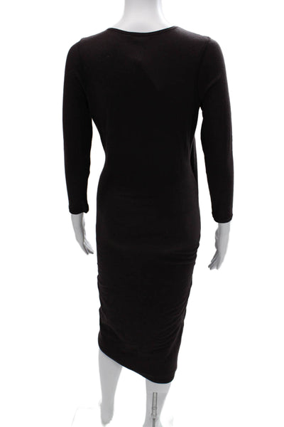 James Perse Women Bodycon Wrap Dress Black V-Neck 3/4 Sleeve Mid-Calf Size 2