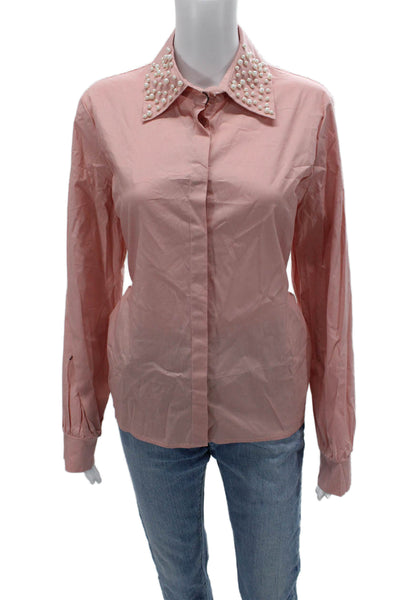 James Lakeland Womens Pink Collared Button Up Blouse Long Sleeve Cotton Size L