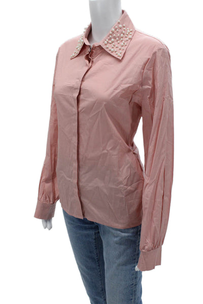 James Lakeland Womens Pink Collared Button Up Blouse Long Sleeve Cotton Size L