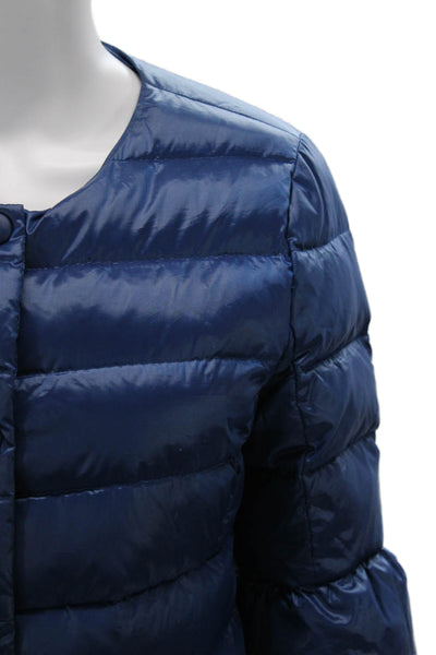 Trussardi Womens Blue Quilted Puffer Jacket Button Closure Size 44
