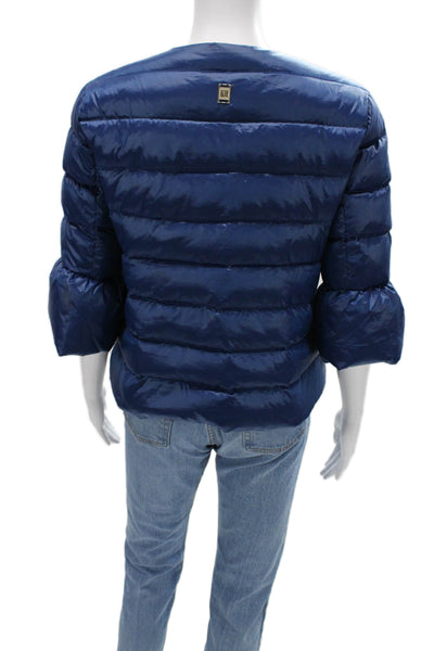 Trussardi Womens Blue Quilted Puffer Jacket Button Closure Size 44