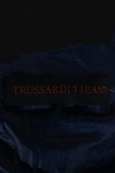 Trussardi Womens Blue Quilted Puffer Jacket Button Closure Size 44