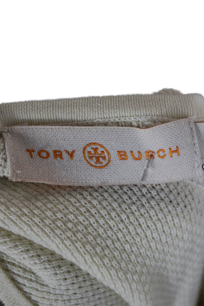 Tory Burch Women Henley Pullover Sweater Beige Button Cotton Long Sleeve Size L
