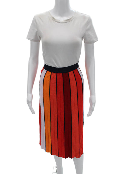 Tory Sport Womens Pleated Striped Midi Skirt Black Size L