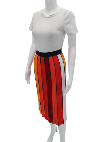 Tory Sport Womens Pleated Striped Midi Skirt Black Size L
