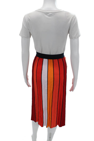 Tory Sport Womens Pleated Striped Midi Skirt Black Size L
