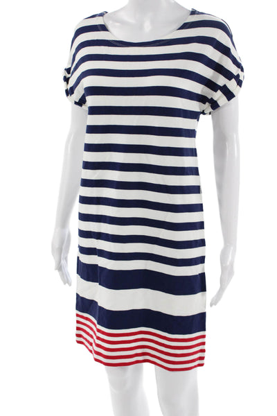 Vineyard Vines Women Shift T-Shirt Dress Dark Blue Striped 97% Cotton Size 2XS