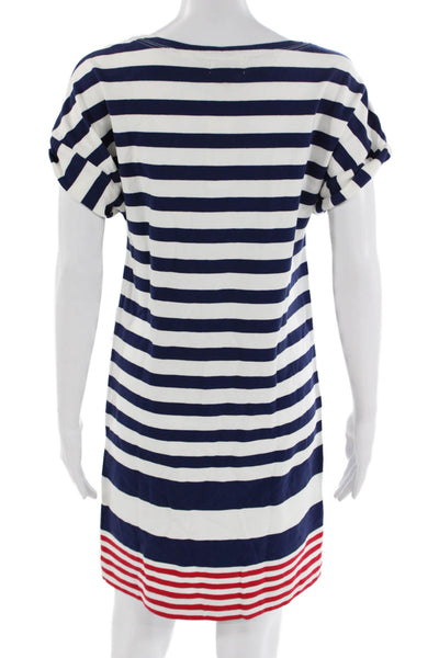 Vineyard Vines Women Shift T-Shirt Dress Dark Blue Striped 97% Cotton Size 2XS