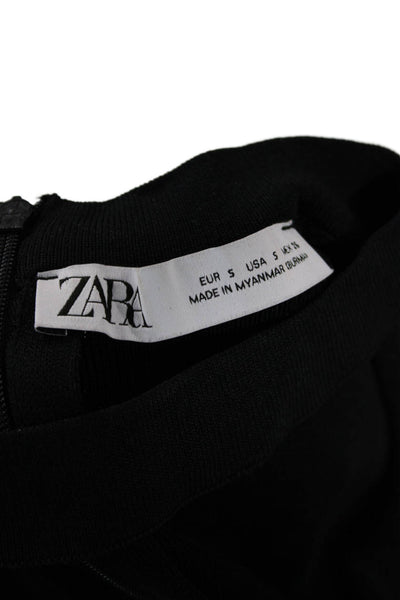 Zara Women Gothic Black Square Neck Long Sleeve Button Polyester Sweater Size S