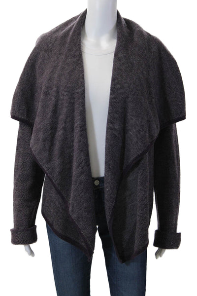 Elena Solano Women Herringbone Coatigan Long Sleeve Dark Gray Size S