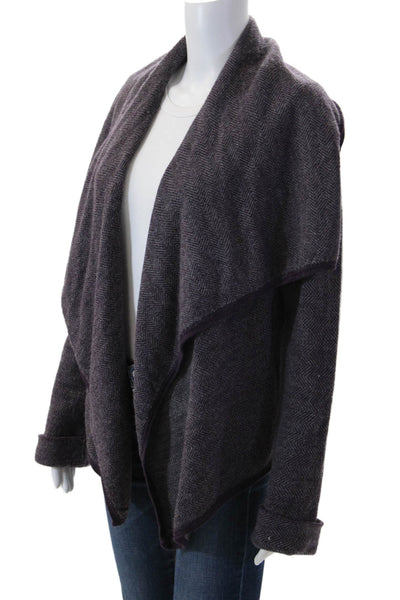Elena Solano Women Herringbone Coatigan Long Sleeve Dark Gray Size S