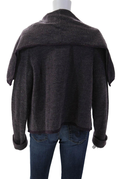 Elena Solano Women Herringbone Coatigan Long Sleeve Dark Gray Size S