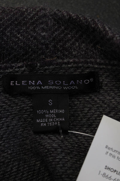 Elena Solano Women Herringbone Coatigan Long Sleeve Dark Gray Size S