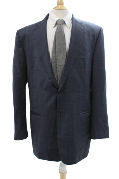 Roberto Zanieri Men Dark Blue Check Wool Suit Jacket Button Collared Size 46