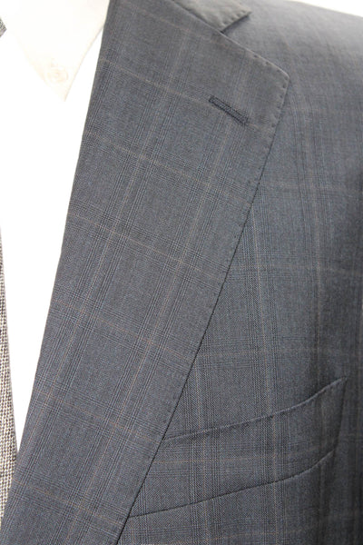 Roberto Zanieri Men Dark Blue Check Wool Suit Jacket Button Collared Size 46