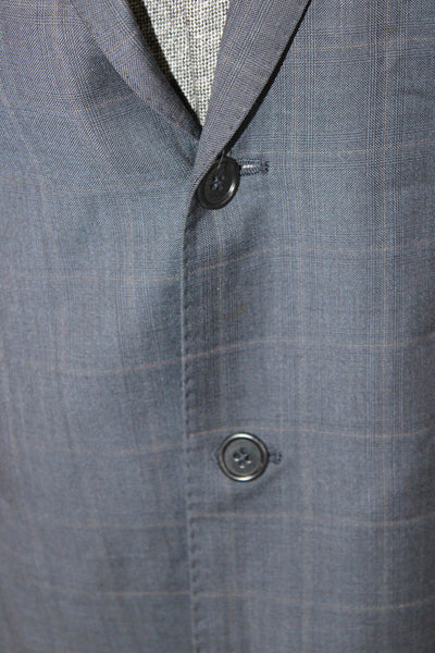 Roberto Zanieri Men Dark Blue Check Wool Suit Jacket Button Collared Size 46
