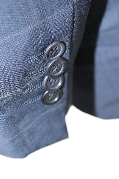 Roberto Zanieri Men Dark Blue Check Wool Suit Jacket Button Collared Size 46