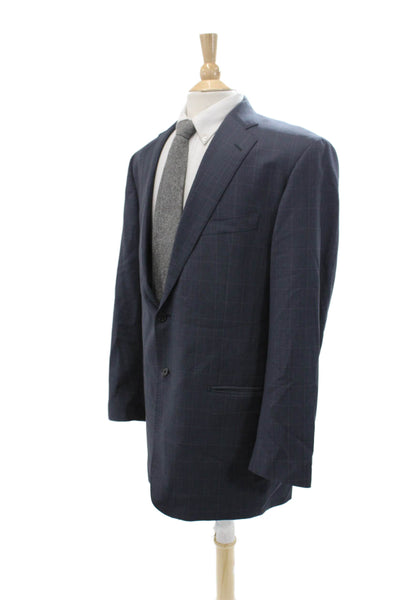 Roberto Zanieri Men Dark Blue Check Wool Suit Jacket Button Collared Size 46