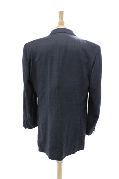 Roberto Zanieri Men Dark Blue Check Wool Suit Jacket Button Collared Size 46