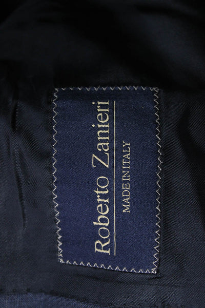 Roberto Zanieri Men Dark Blue Check Wool Suit Jacket Button Collared Size 46