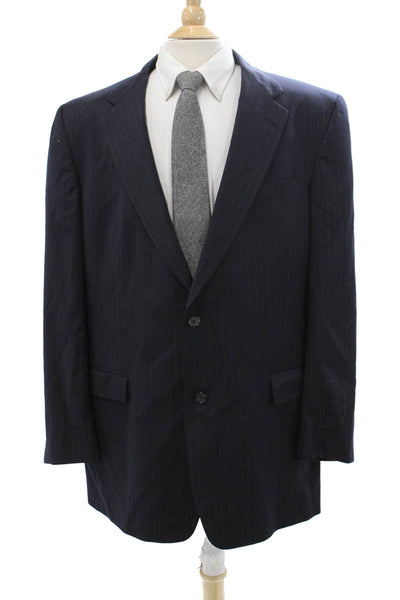 Hart Schaffner Marx Men Striped Dark Blue Wool Suit Jacket Size 46