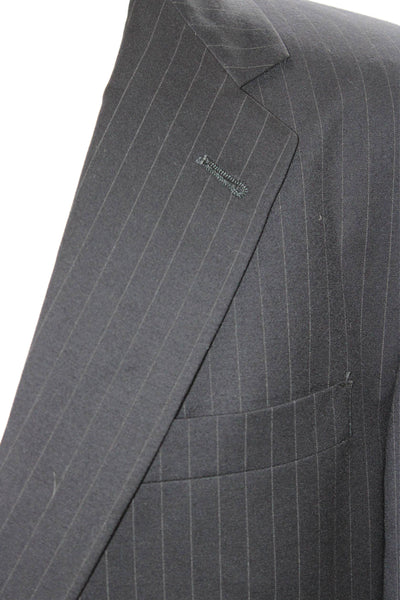 Hart Schaffner Marx Men Striped Dark Blue Wool Suit Jacket Size 46