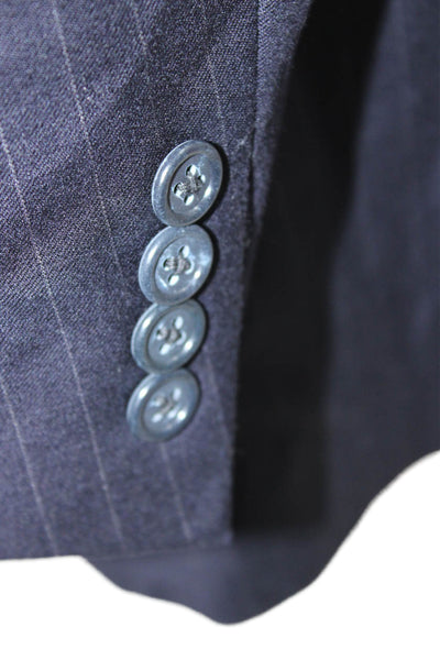 Hart Schaffner Marx Men Striped Dark Blue Wool Suit Jacket Size 46
