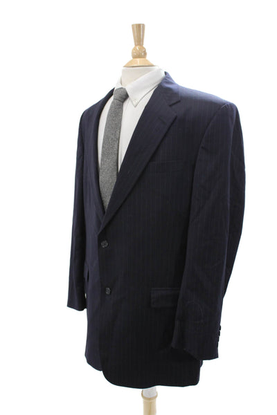 Hart Schaffner Marx Men Striped Dark Blue Wool Suit Jacket Size 46
