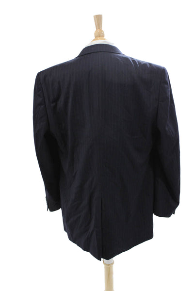 Hart Schaffner Marx Men Striped Dark Blue Wool Suit Jacket Size 46