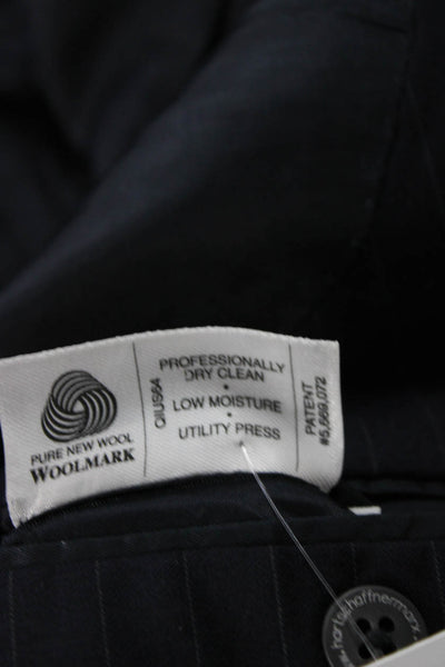 Hart Schaffner Marx Men Striped Dark Blue Wool Suit Jacket Size 46