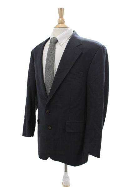 Chaps Mens Dark Blue Virgin Wool Solid Button Blazer Size 42