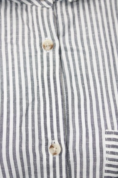 ONIA Women Linen Lyocell Striped Collared Button-Up Long Sleeve White Size L