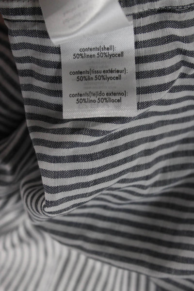 ONIA Women Linen Lyocell Striped Collared Button-Up Long Sleeve White Size L
