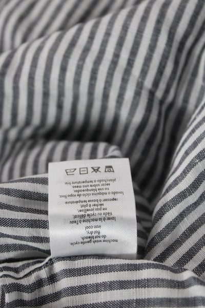ONIA Women Linen Lyocell Striped Collared Button-Up Long Sleeve White Size L