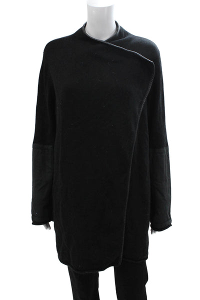 Max & Moi Women Overcoat Black Merino Cashmere Mock Neck Long Sleeve Size 42