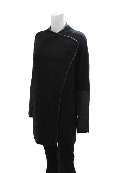Max & Moi Women Overcoat Black Merino Cashmere Mock Neck Long Sleeve Size 42