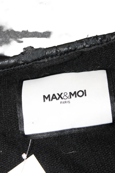 Max & Moi Women Overcoat Black Merino Cashmere Mock Neck Long Sleeve Size 42
