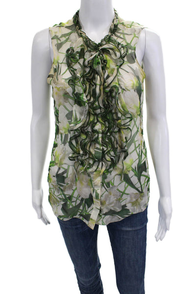 Oscar de la Renta Women Floral Silk Sleeveless Button Up Blouse Size 6